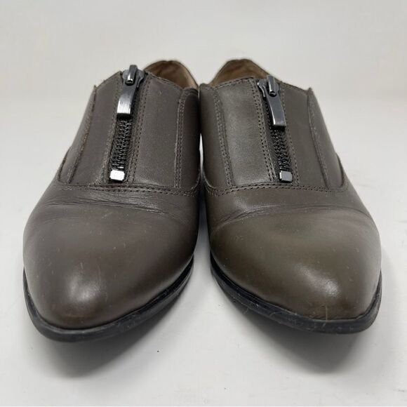 Franco Sarto Gray Kagan Pointed Leather Olive Loafer 6M Flats Top Zipper - Picture 3 of 10
